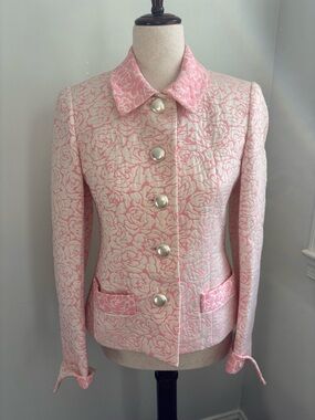 Vintage French Pink Brocade Blazer Pearl Buttons Coquette Jackie O EU 38